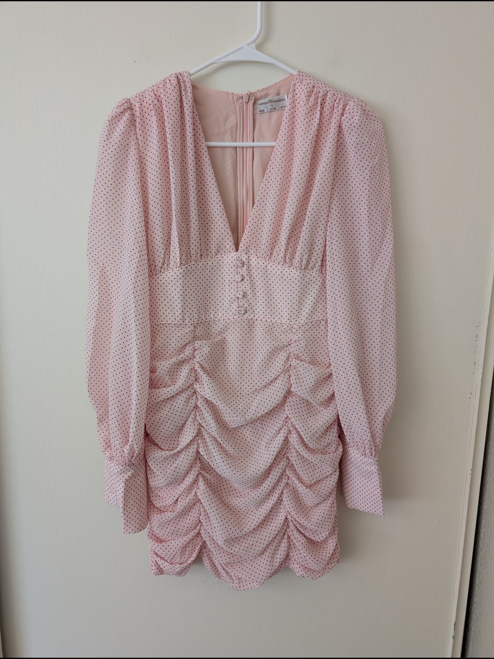 Seven Wonders Womens 4 Ruched Polka Dot Pink Mini Dress Coquette Cottage Party